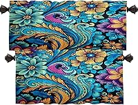 Vista 146 de Shrahala Ethnic Geometric Tribal Kitchen Valances Half Window Curtain, Native American Navajo Tribal Design Print Kitchen Valance for Window Ink