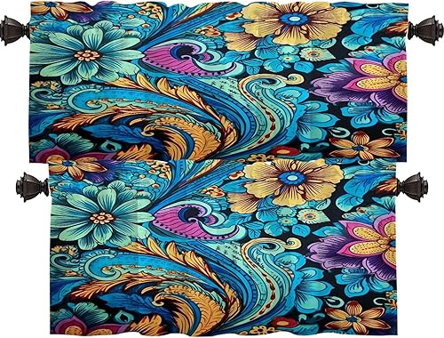 Vista 146 de Shrahala Ethnic Geometric Tribal Kitchen Valances Half Window Curtain, Native American Navajo Tribal Design Print Kitchen Valance for Window Ink