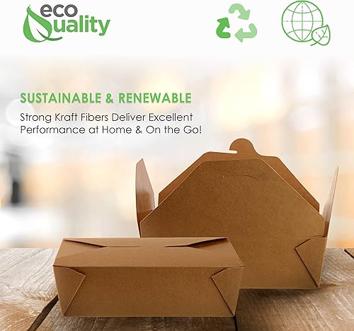 Miniatura 4 de EcoQuality [Paquete de 200 recipientes para alimentos para llevar, caja de papel kraft marrón de 66 onzas, resistente a fugas y grasa, resistente a