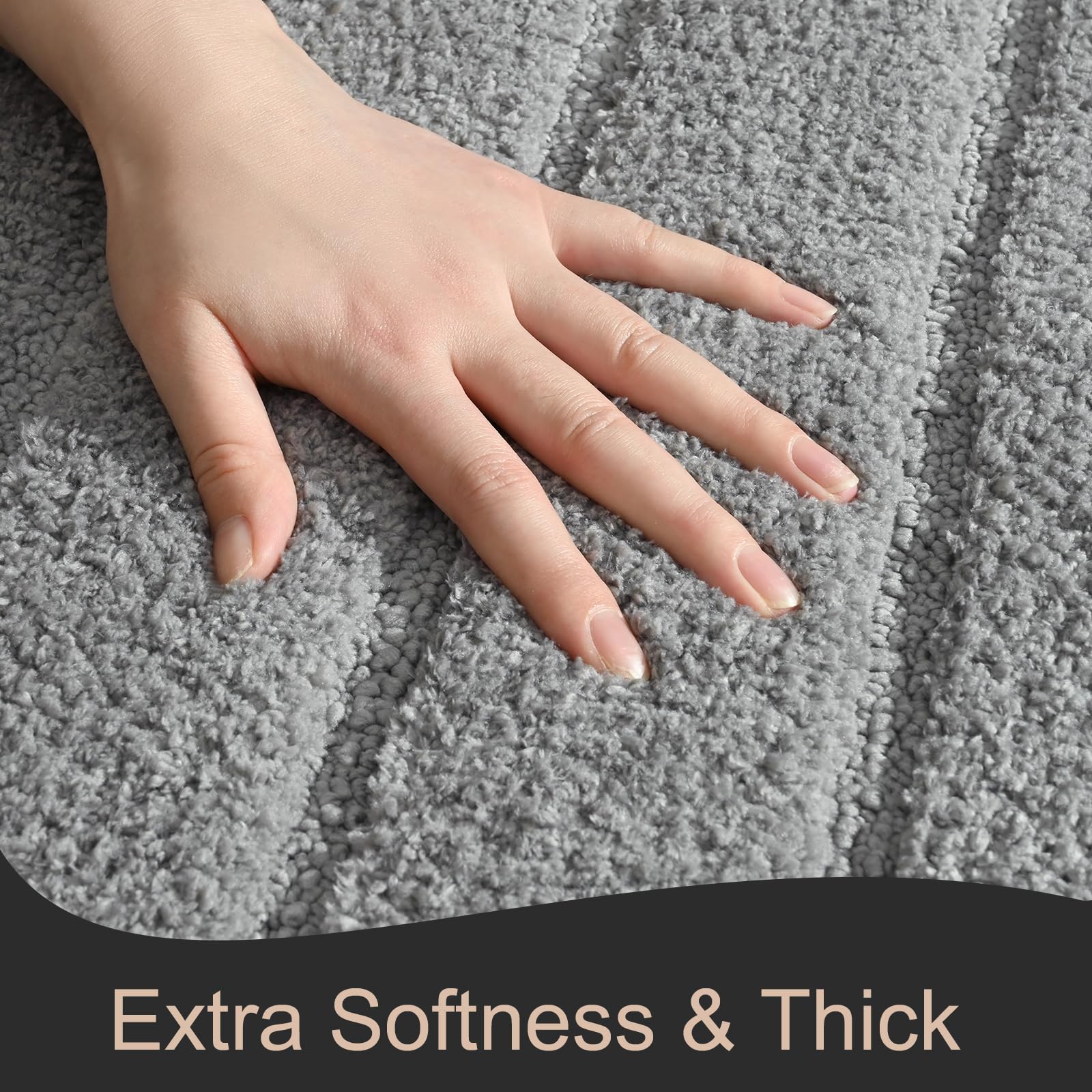 AROGAN Luxuriöser langer Badezimmerläufer, 61 x 183 cm, rutschfest, Grau | Dicke, weiche und saugfähige Mikrofaser-Badematte, Gummi-Rückseite, gestreifter Teppich, maschinenwaschbar, Plüschmatten