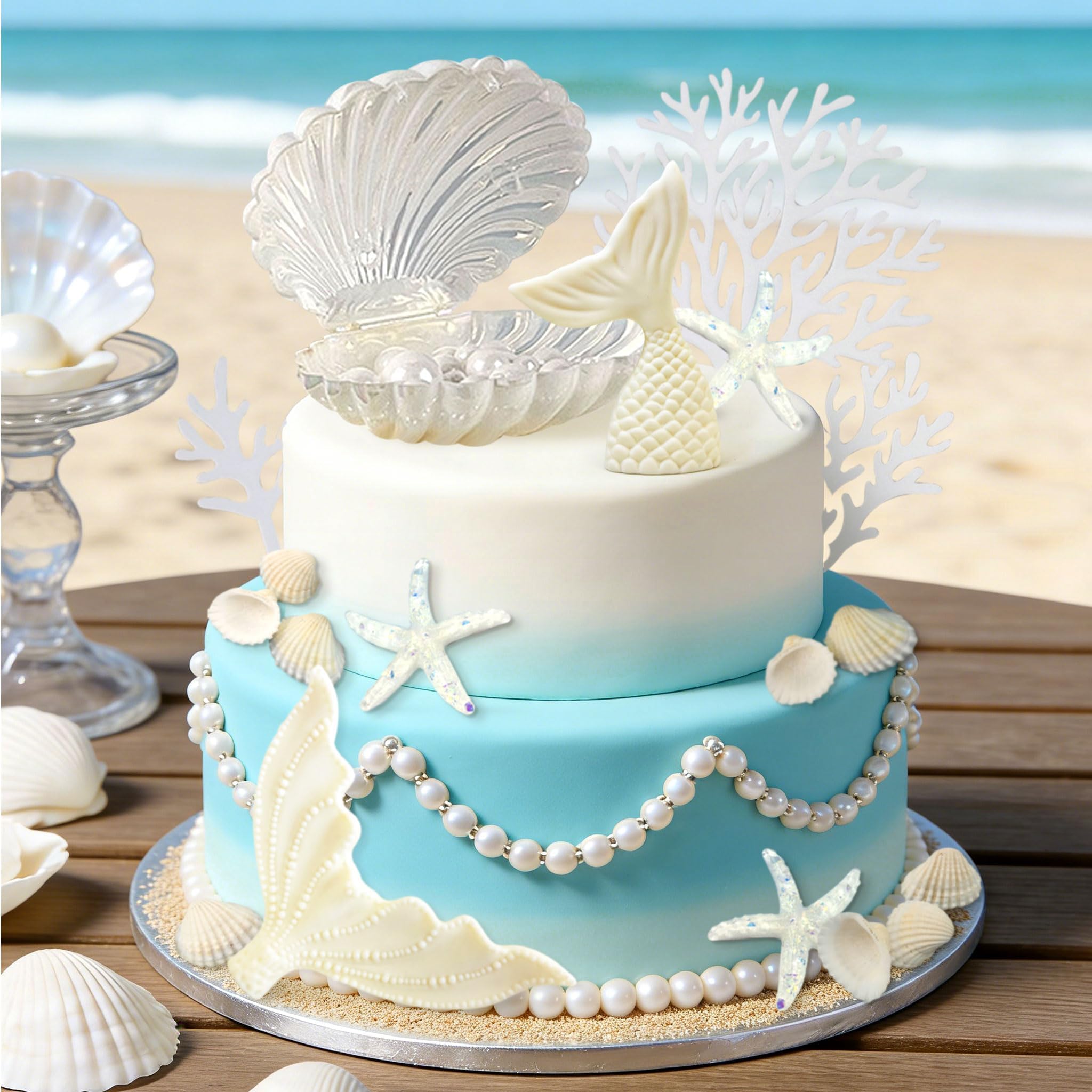 Seashells Mermaid Cake Topper Under the Sea Cake Decorations Ocean Beach Birt...