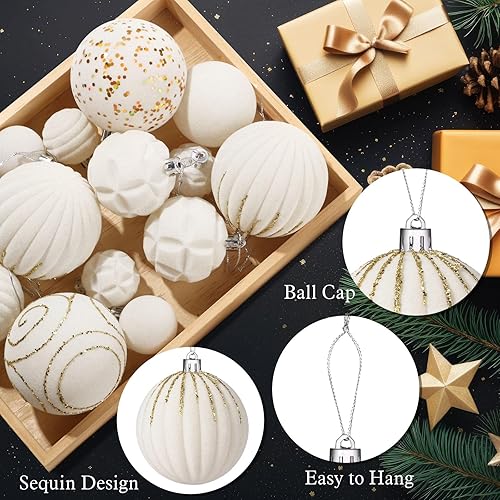 Miniatura 49 de Suzile 18 adornos de terciopelo para árbol de Navidad, bolas de Navidad, bolas de Navidad, adornos colgantes de vacaciones para árbol de Navidad