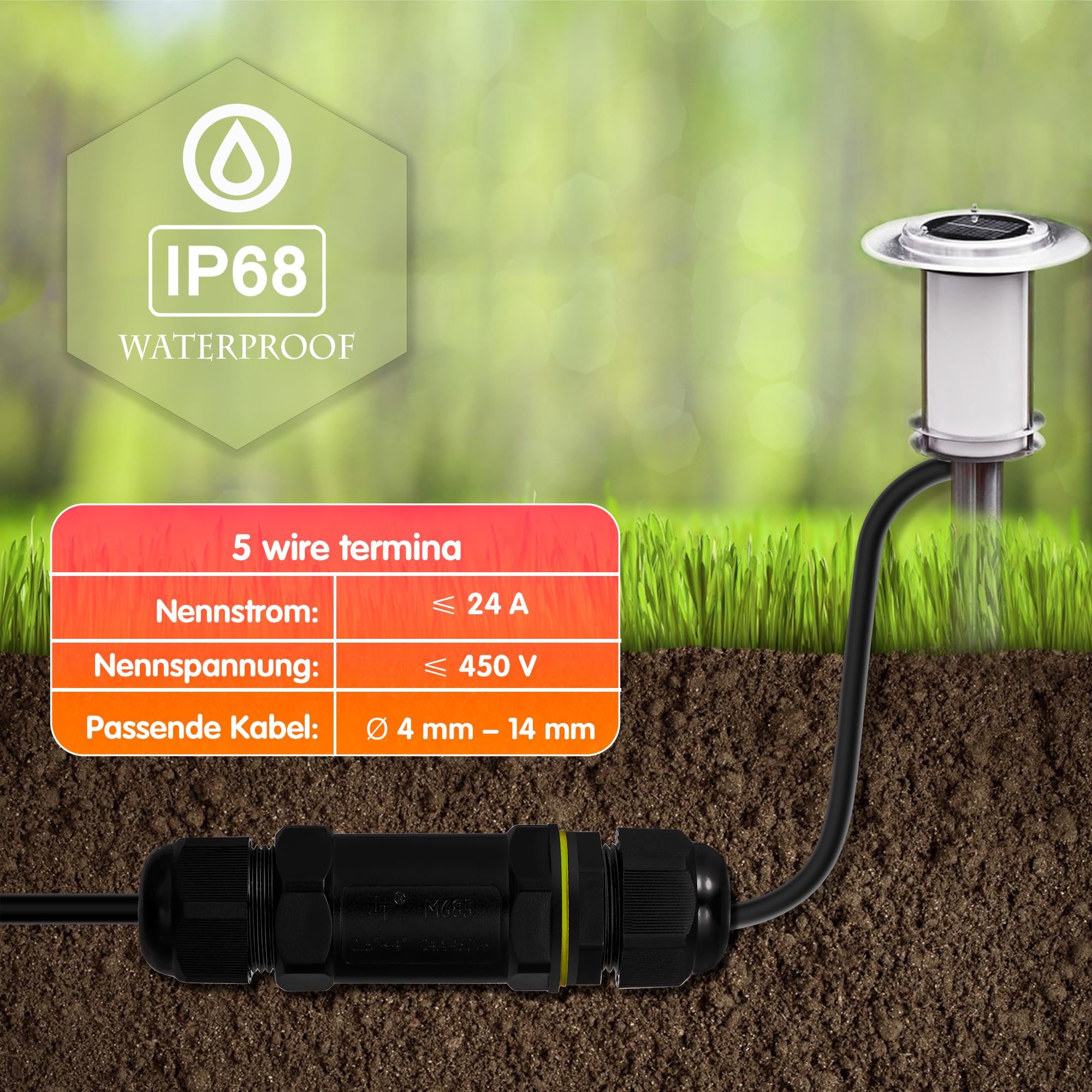 ChiliTec Connettore Per Cavo Impermeabile IP68 – 3 Poli, 230V, Scatola Di Derivazione Da Esterno (Ø 6-11 Mm)