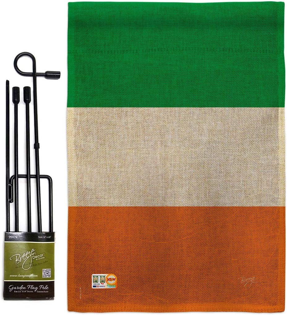 Breeze Decor Ireland Country Stand Regional Nation International World Particular Area House Decoration Banner Small Yard Gift Double-Sided, Garden Flag Set 13"x 18.5" w/Flagpole, Made in USA