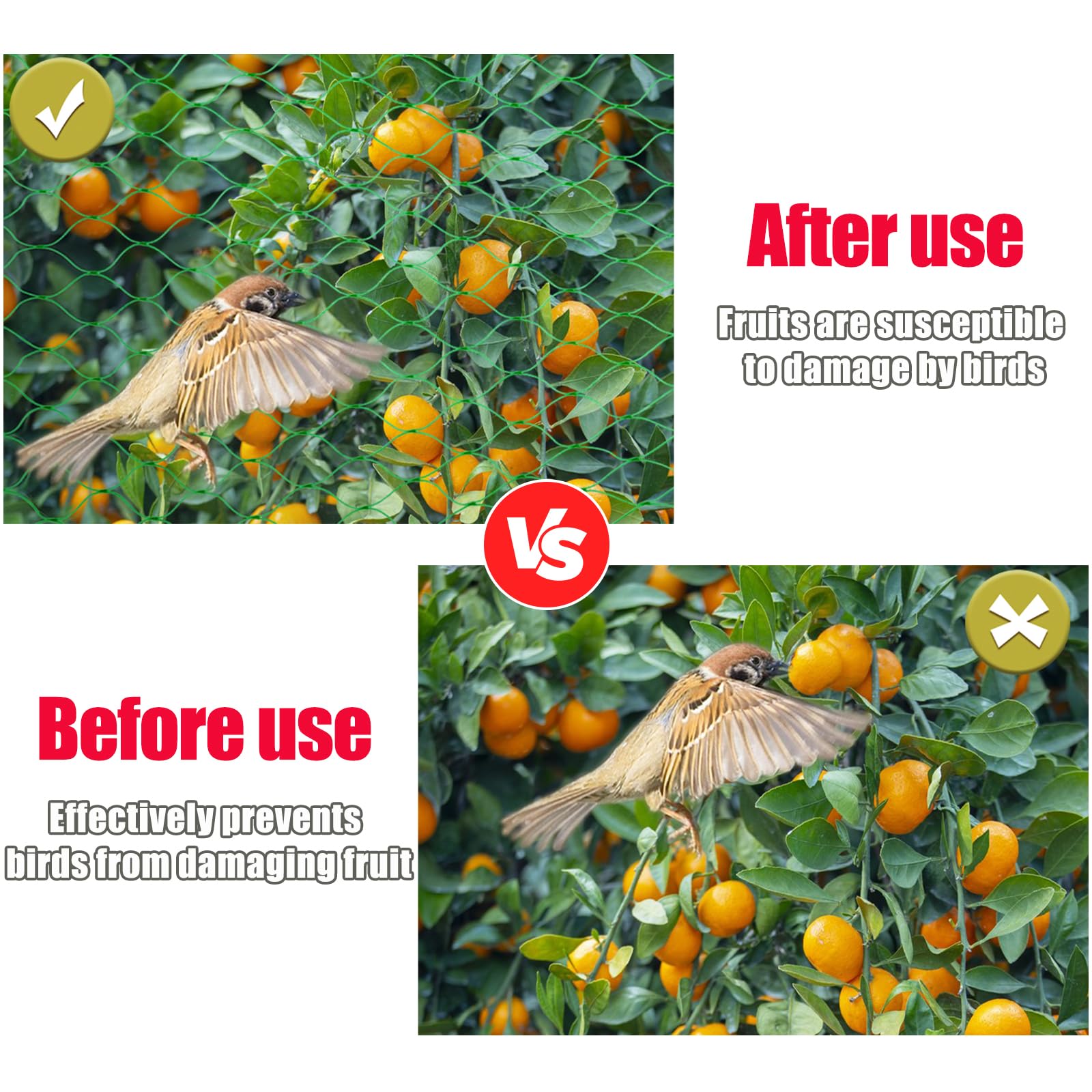 Rete di protezione per uccelli, 8 m x 10 m, per giardino e aiuole rialzate, protezione efficace da piccioni e altri uccelli, a maglia stretta e stabile per alberi da frutto, fragole e ciliegio