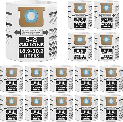 Paquete de 15 bolsas de vacío de 5 a 8 galones, compatibles con aspiradora Shop Vac de 5 a 8 galones tipo E 90661, 9066133 tipo H 90671, 9067133