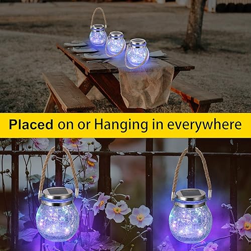 Miniatura 4 de Faroles solares colgantes impermeables para exteriores, lámparas de mesa, decorativas de vidrio agrietado, 30 luces LED para jardín, árbol, patio,