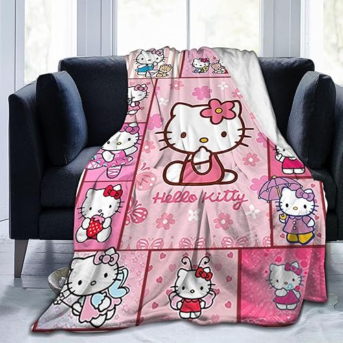 Manta de franela de Hello Kawaii Kitty, muy suave, con diseño de caricaturas, para sofá, ropa de cama y decoración de sala de estar, 60 x 50