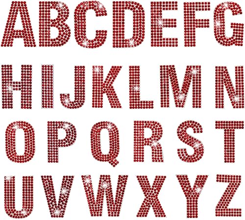 Calcomanías de letras del alfabeto con diamantes de imitación con purpurina, 26 letras autoadhesivas para arte y manualidades (rojo)
