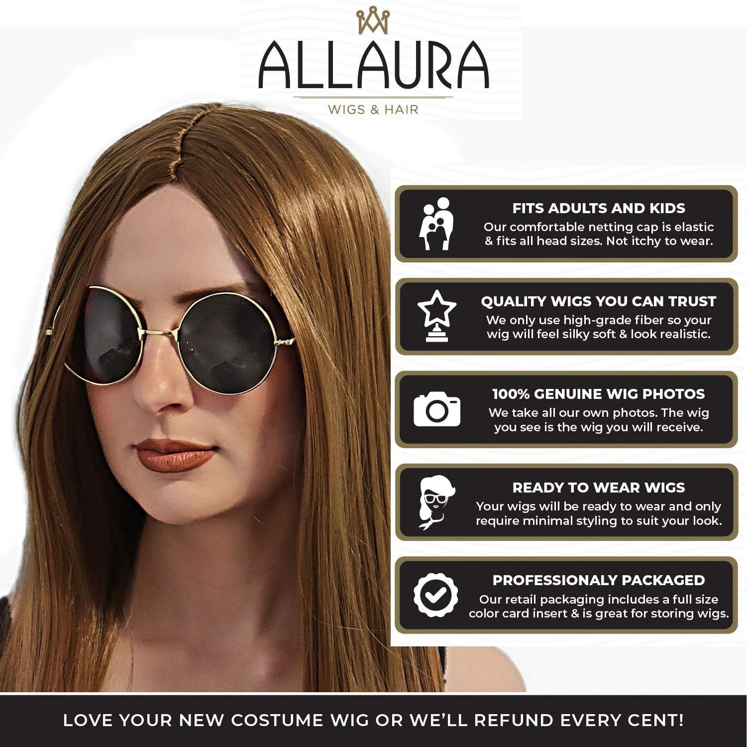 ALLAURA Long Straight 70's Hippie Wig ñ 24î Family Witch Cosplay, Brown - Image 2