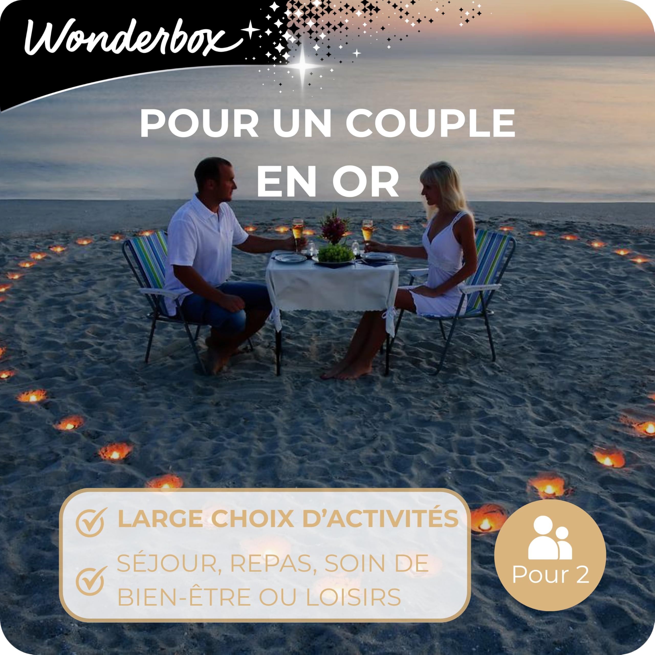 Wonderbox - Coffret Cadeau - pour Un Couple en Or - 3400 Séjours ou Activités pour 2 Personnes : Séjours d'Exception, Repas Gastronomique, Soin Prodigieux - Idée Cadeau Couple Original