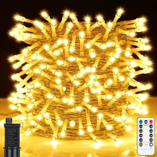 Vacoulery Fairy Lights Mains Powered, 20M/66ft 200 LED Christmas String Lights, Warm White Waterproof 8 Modes Remote & Timer for Outdoor Indoor Bedroom Wedding Garden Party Xmas Tree Decorations