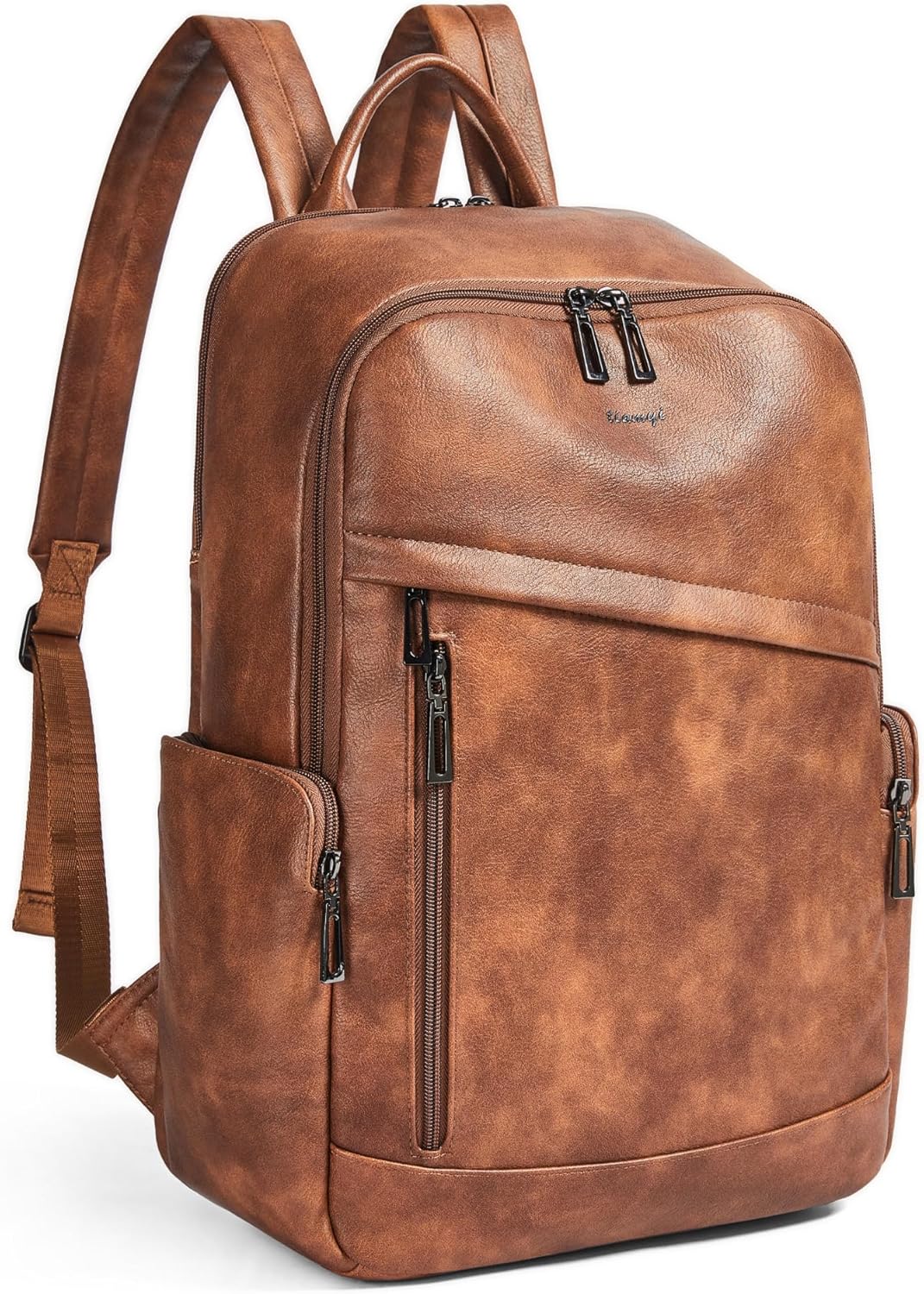 Computer Backpack for Women Soft Leather Back pack with 15.6 inch Laptop Compartment, Fashion Ladies Travel Backpack, Brown