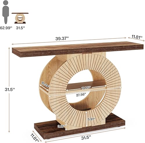 Miniatura 2 de Tribesigns Mesa consola con almacenamiento, mesa de sofá de entrada con estantes y base circular para sala de estar y pasillo