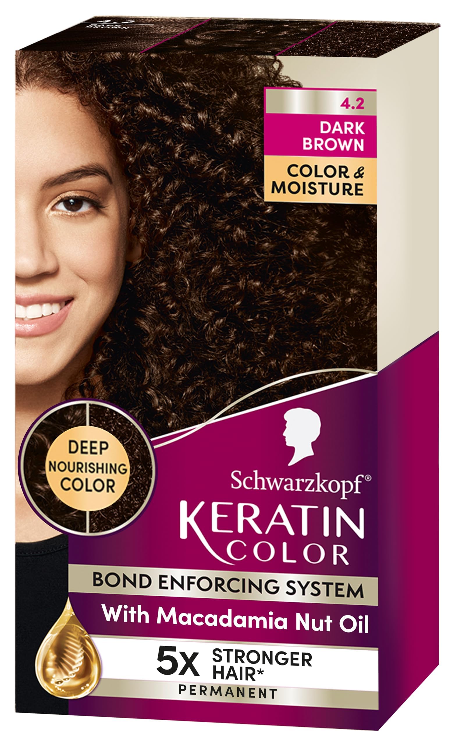 Keratin Color, Color & Moisture Permanent Hair Color Cream, 4.2 Dark Brown