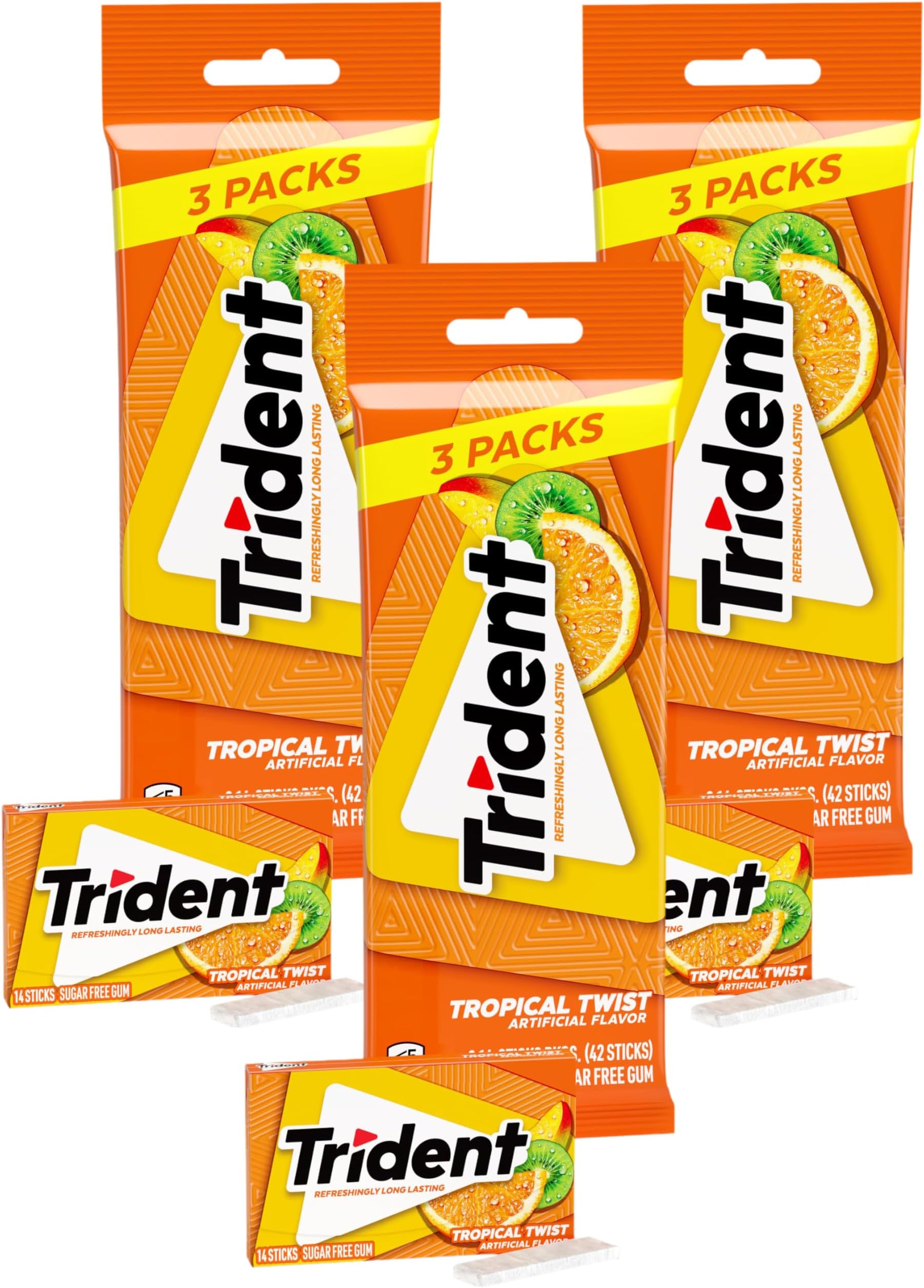 Trident Tropical Twist Sugar Free Gum, 9 Packs of 14 Pieces (42 Total Pieces)