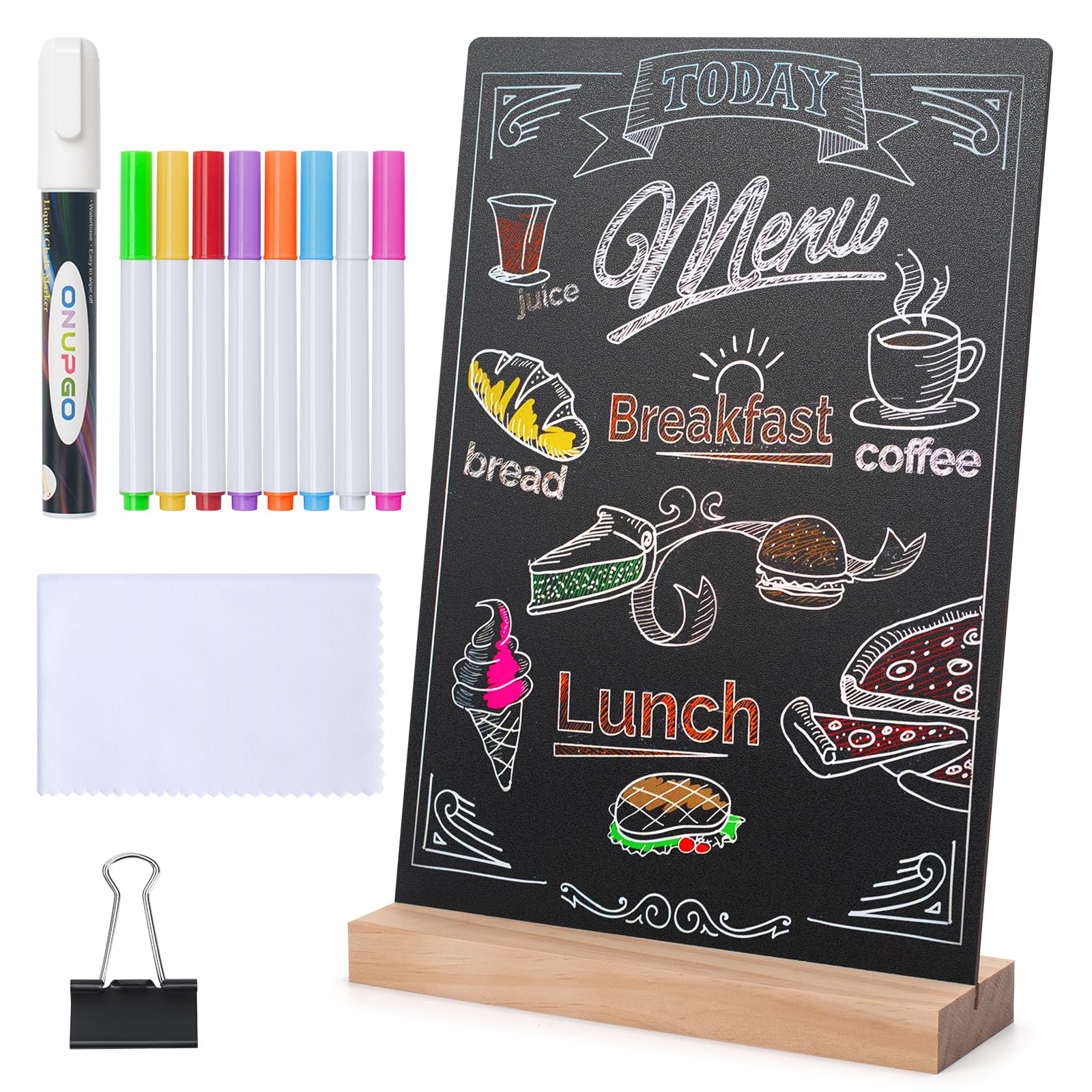ONUPGO 8 x12 Inch Tabletop Chalkboard Sign with Base Stand, Menu Chalk Board Sign Store Food Signs, Message Boards for Party, Wedding, Tables