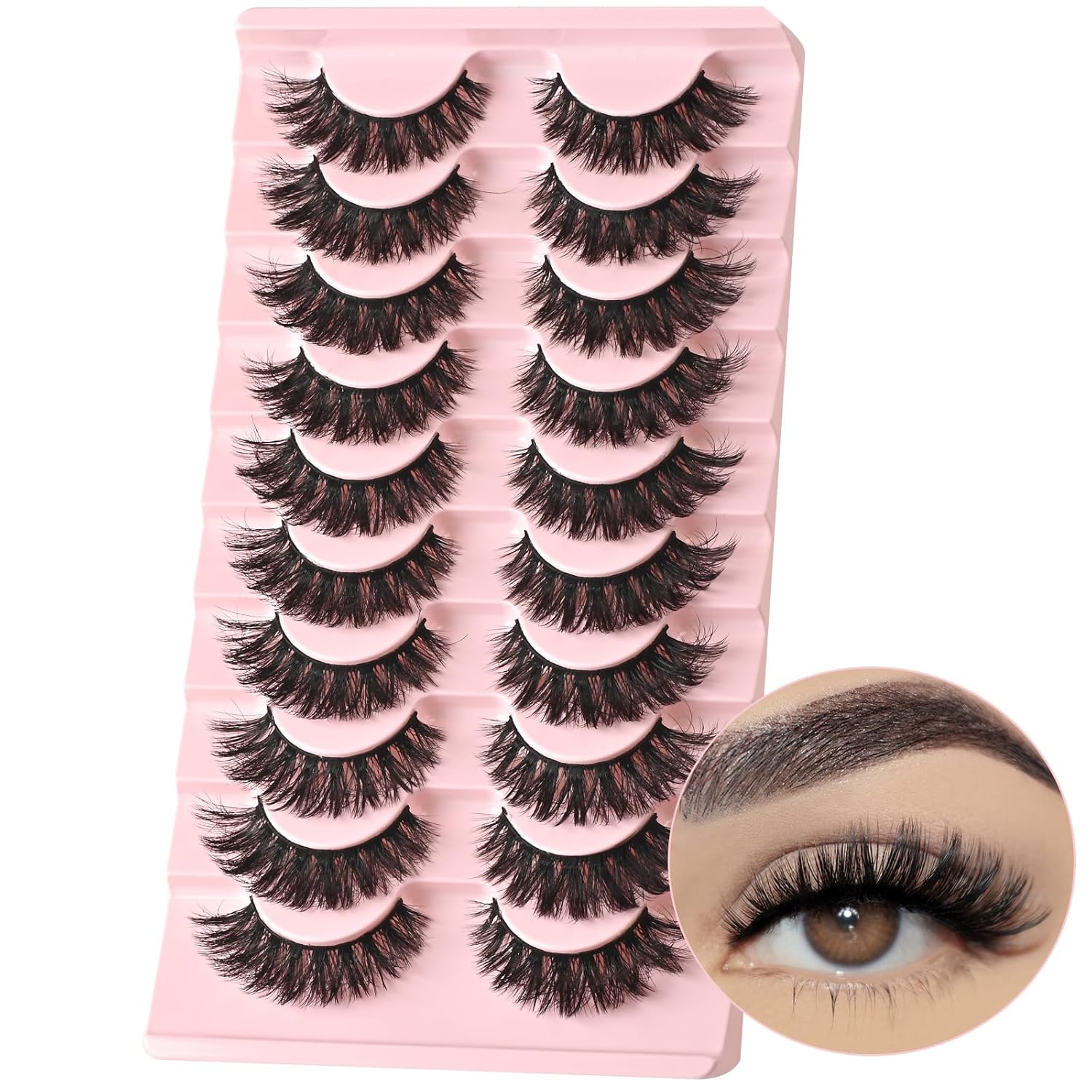 FARRED False Lashes Wispy Natural Strip Eyelashes 14mm Cat Eye Lash Strips Full Volume Fake Mink Eyelash Pack