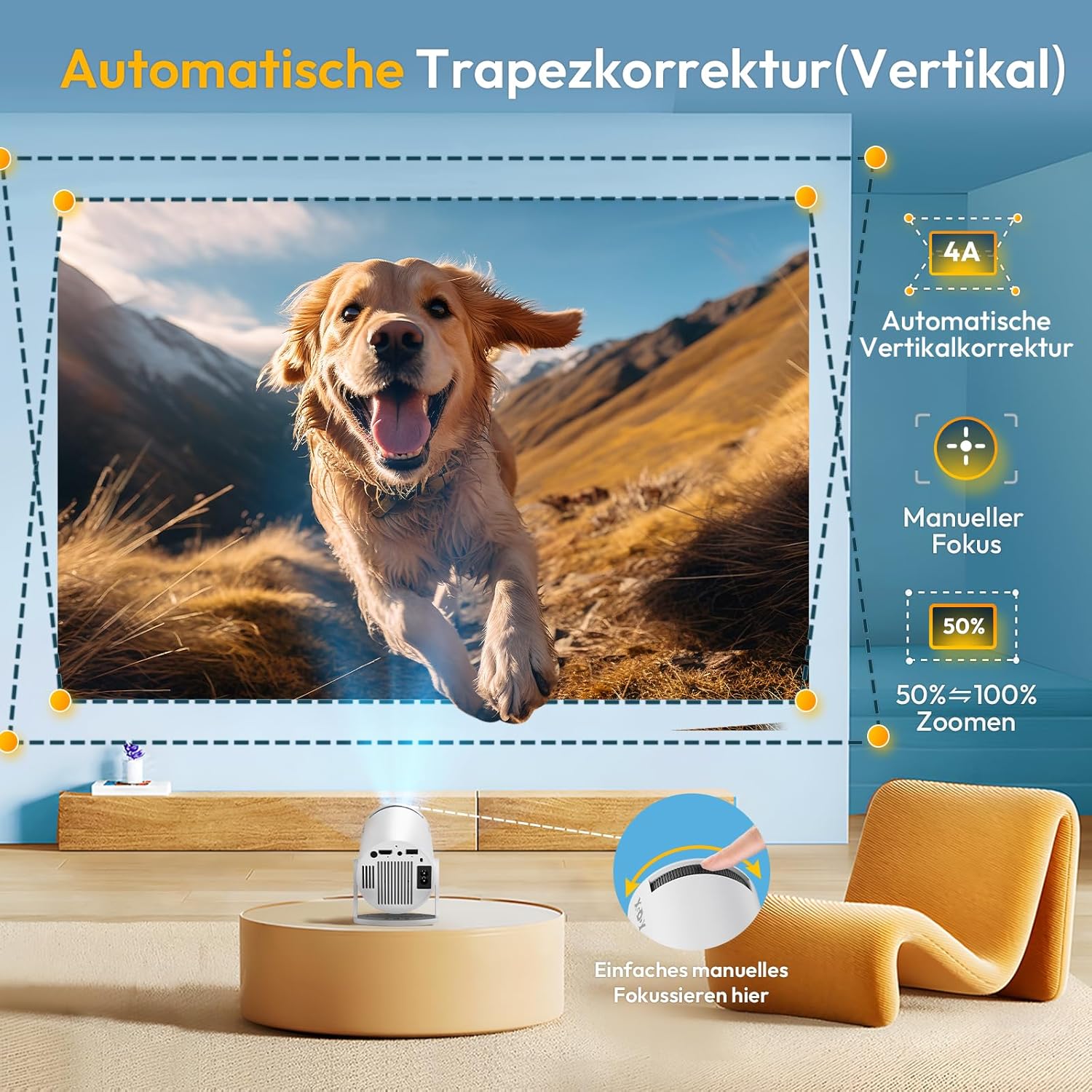 Automatic keystone correction and manual focus for XGODY Gimbal 3 Mini-Projector