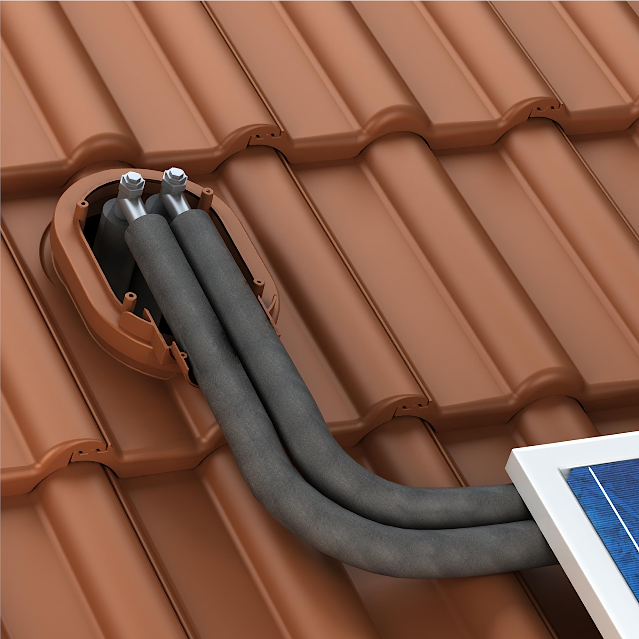 Wasserdichter Solardurchgang Photovoltaik-Dachdurchgang für Nelskamp - Kronen Dachziegel - Solar Dachdurchführung (RAL 9005 - Schwarz)