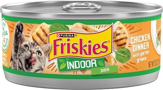 Purina Friskies Indoor Pate Wet Cat Food, Indoor Chicken Dinner With Garden Greens – (24) 5.5 oz. Cans
