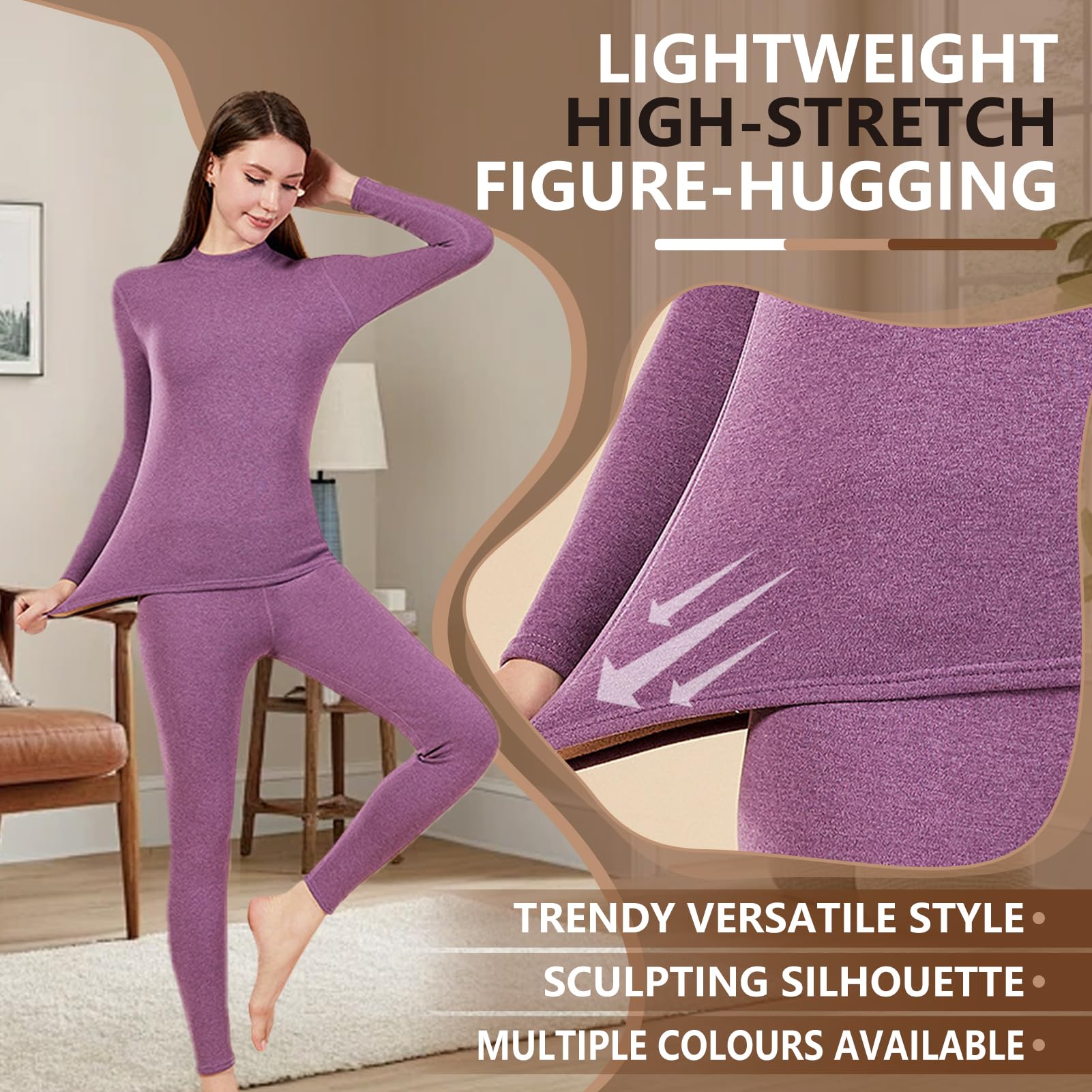 Conjunto de Ropa Interior Térmica para Mujer, Conjunto de Capa Base para Mujer, Leggings Térmicos de Manga Larga para Entrenamiento de Invierno