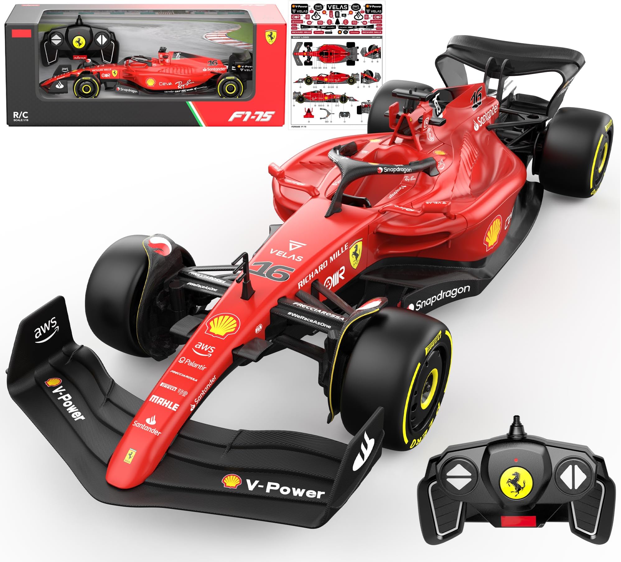 Voltz Toys Authentic Licensed 1:18 Ferrari F1 75 Remote Control Car - F1 Collection RC car Series for Kids and Adults - 2.4GHz RC Car for Gift (1:18 Ferrari F1 75)