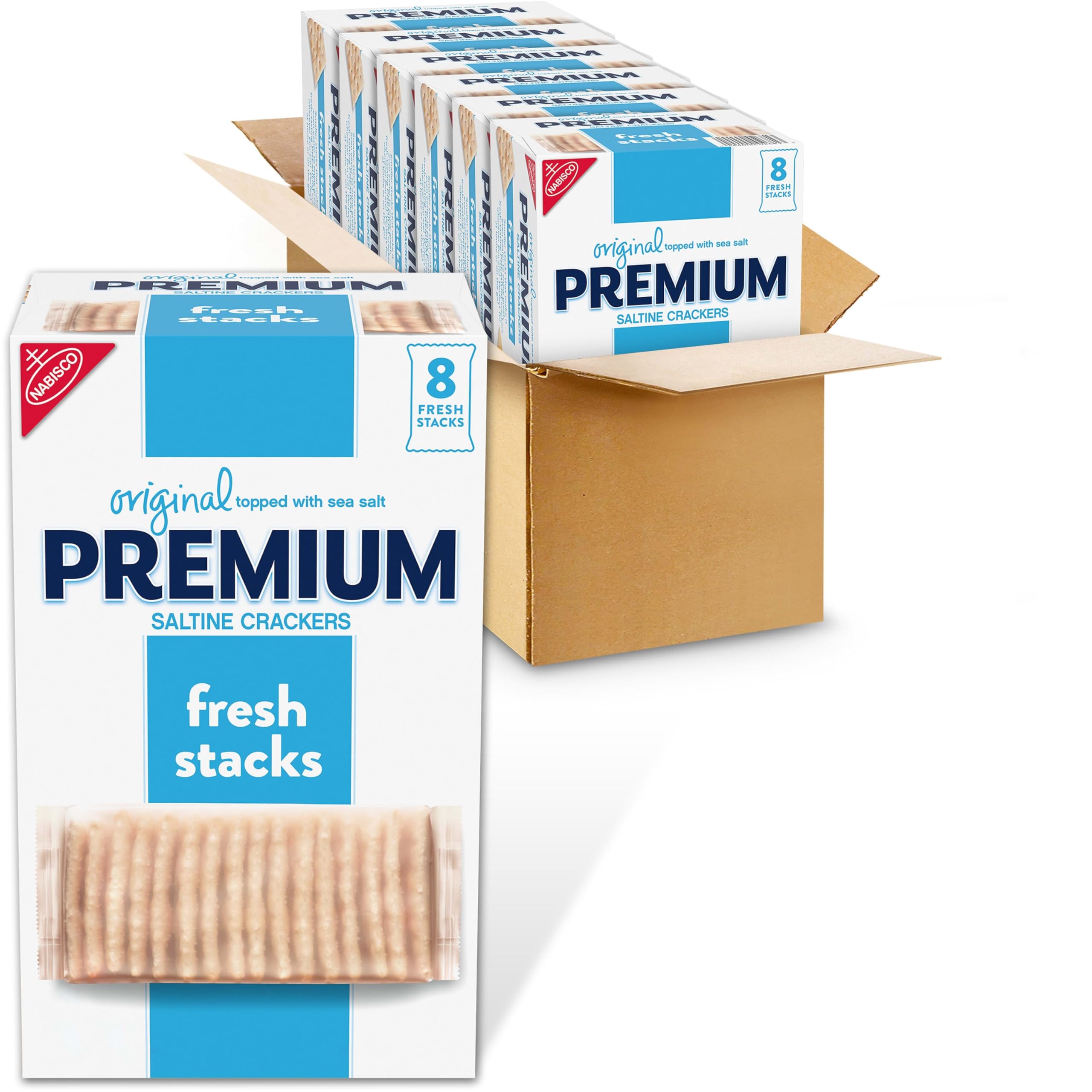 Fresh Stacks Original Saltine Crackers, Bulk Travel Snacks, 6 Boxes (48 Multi Snack Packs)