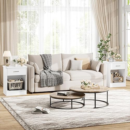 Miniatura 4 de FOTOSOK Nightstand, 2-Tier Side Table with Drawer and Storage Shelf, Bedside Table End Table, Modern Night Stand for Bedroom, Home Office, White