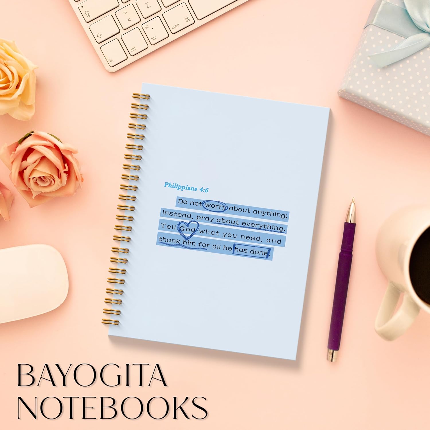 Blue Bible Verse Notebook - Blue Christian Journal, Preppy Christian Spiral Notebooks, Blue Prayer Bible School Supplies Notebooks, Preppy Christian Gifts, Coworker Gifts, 5.5x8.3 Inches - Image 7