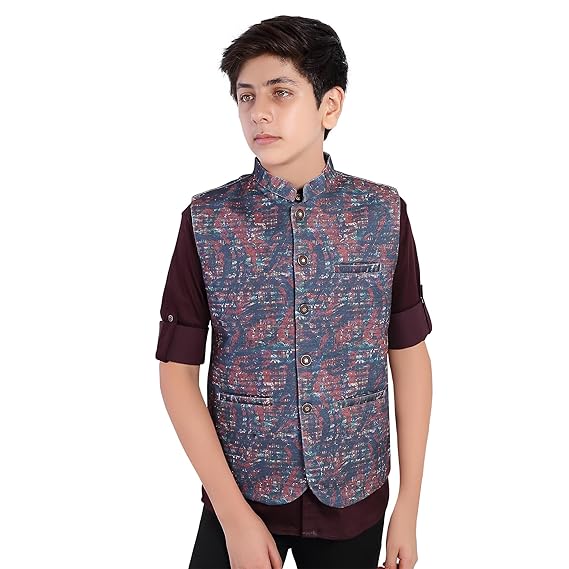 Boys Printed Nehru Jacket and Shirt