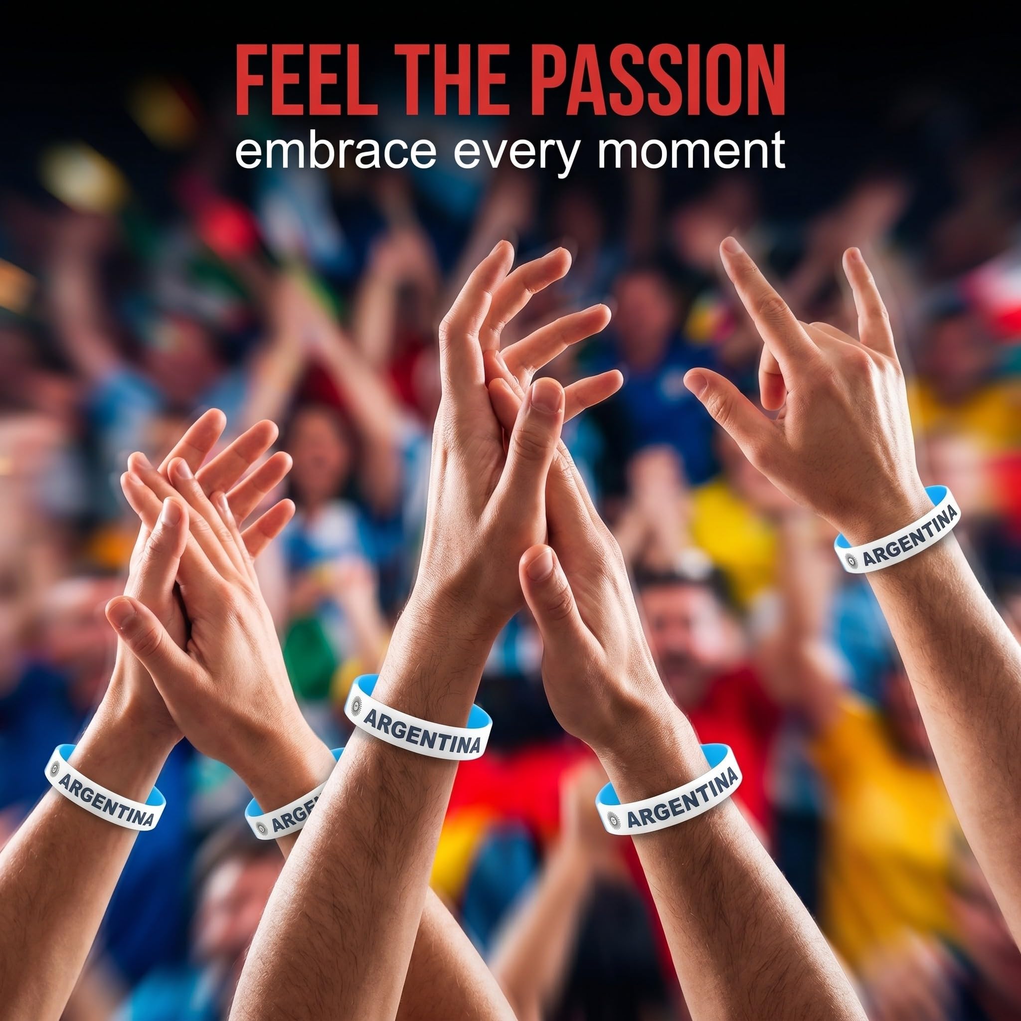 Lot de 6 Bracelets Silicone Drapeau Argentine | Accessoires Supporters Football | Fan Sportifestif | Unisexe Enfants Adultes | Anti-Transpiration Résistant