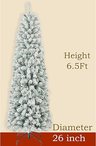 Miniatura 2 de Árbol de Navidad flocado con luces de 6.5 pies, árbol de Navidad artificial preiluminado con 250 luces transparentes, árbol de Navidad nevado
