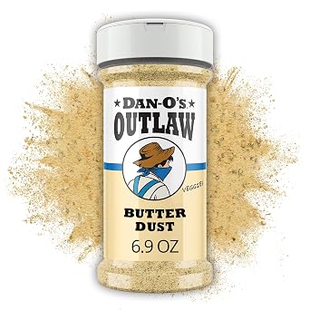 Dan-Os Outlaw Butter Dust Seasoning 6.9 oz Buttery All Purpose Seasoning for Chicken, Vegetables & Popcorn Sugar Free, Zero Calorie Dry Spice Blend