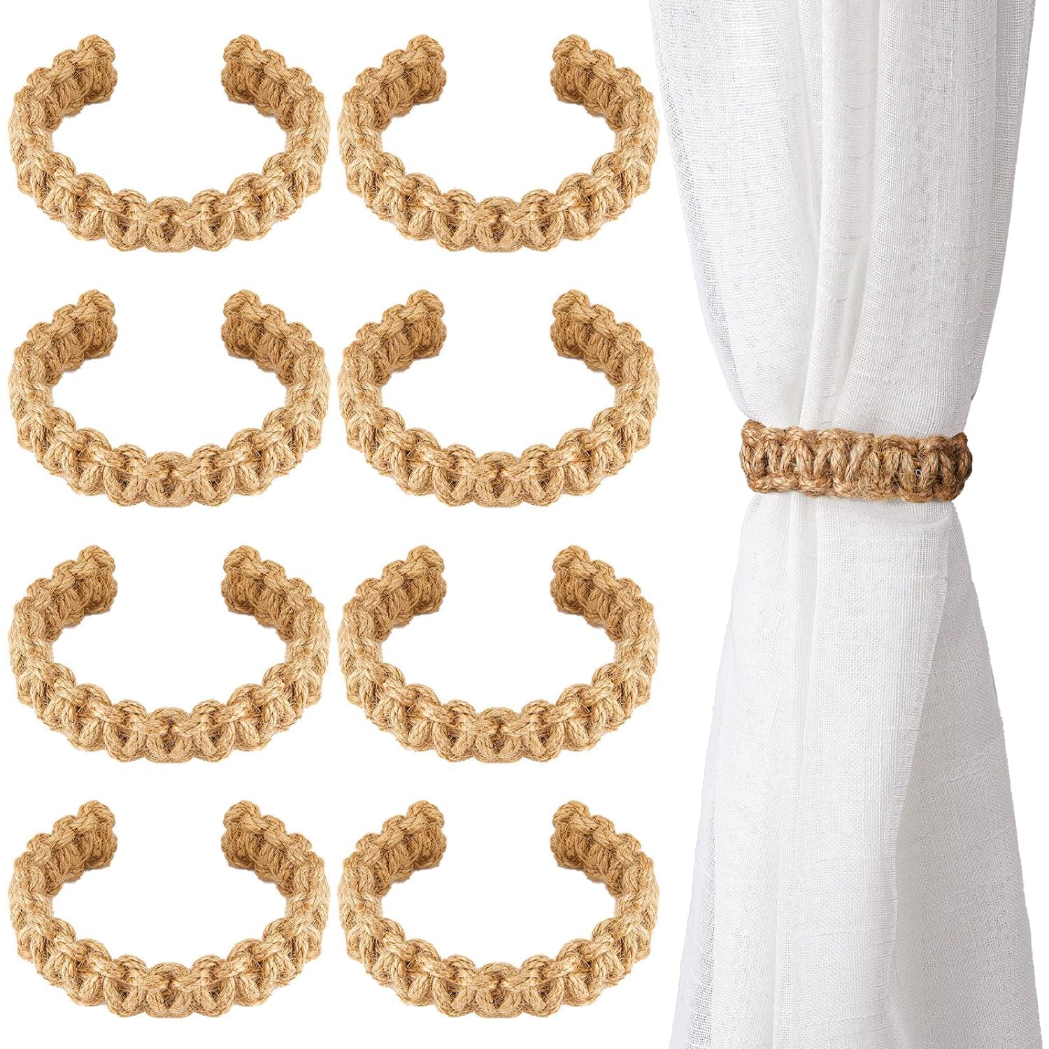 JAZLOG Farmhouse Rustic Curtain Tiebacks - Adjustable Drapery Holdbacks, Handmade Braided Tie Backs, 8 Pack for Rustic and Farmhouse Decor (Pack of 08) (Design 02) (B0D4QXSRKC) Amazon Price History, Amazon Price Tracker