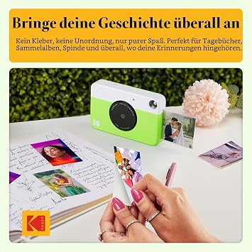 Kodak Printomatic Instant Camera (Green) Basic Bundle + Zink Paper (20 Sheets) + Deluxe Case + Comfortable Neck Strap