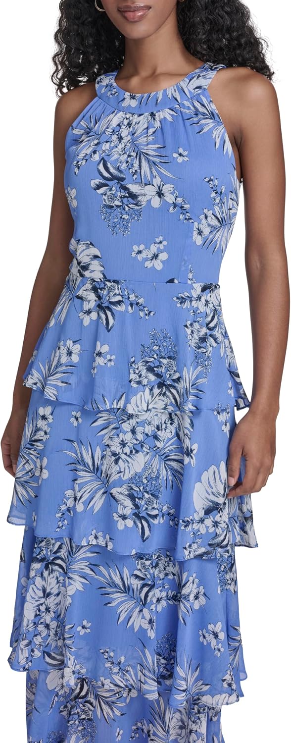 Tommy Hilfiger Women's Sleeveless Halter Neck Tiered Skirt Maxi Dress