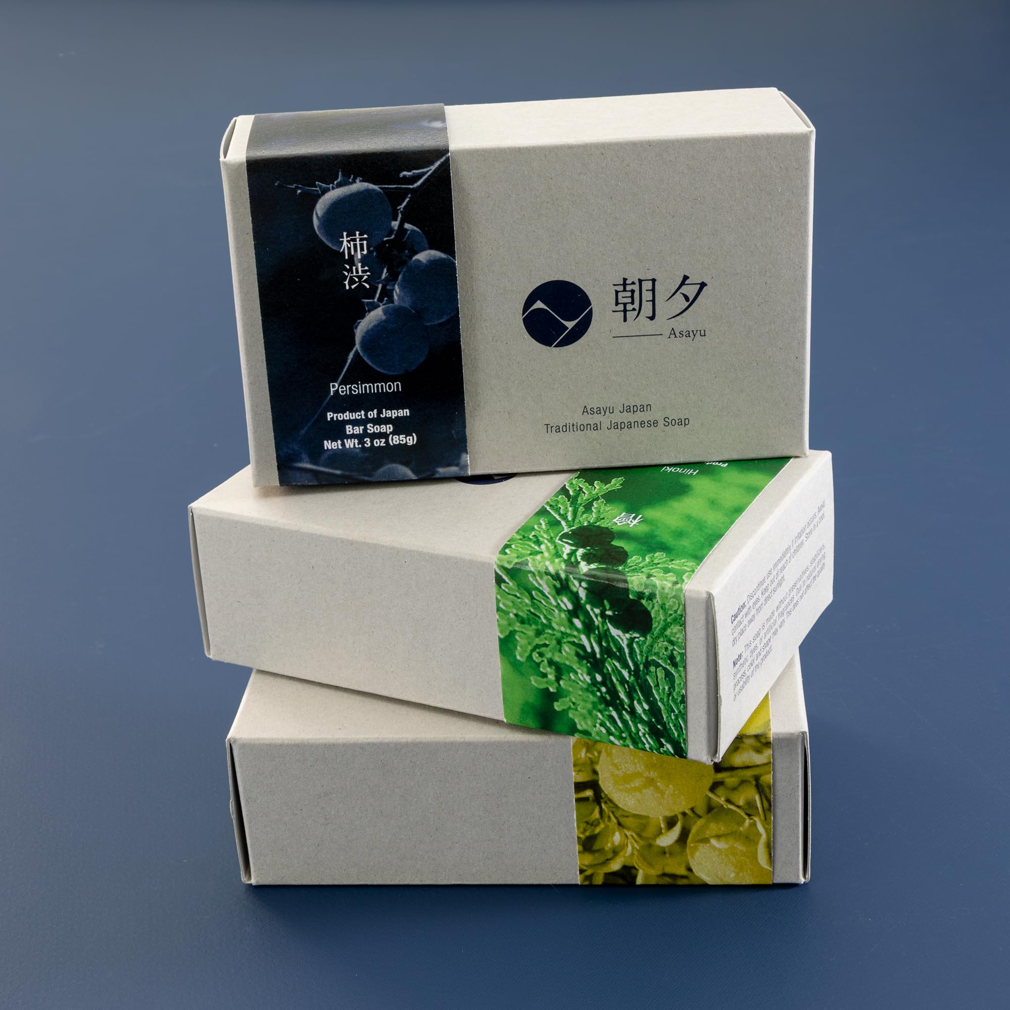 Asayu Japan Körperseifen-Geschenkset - Kaki, Hinoki, Yuzu - 3er-Pack, je 85 g (3 x 85 g), natürliche Körperseife für Männer und Frauen, sanft zu allen Hauttypen