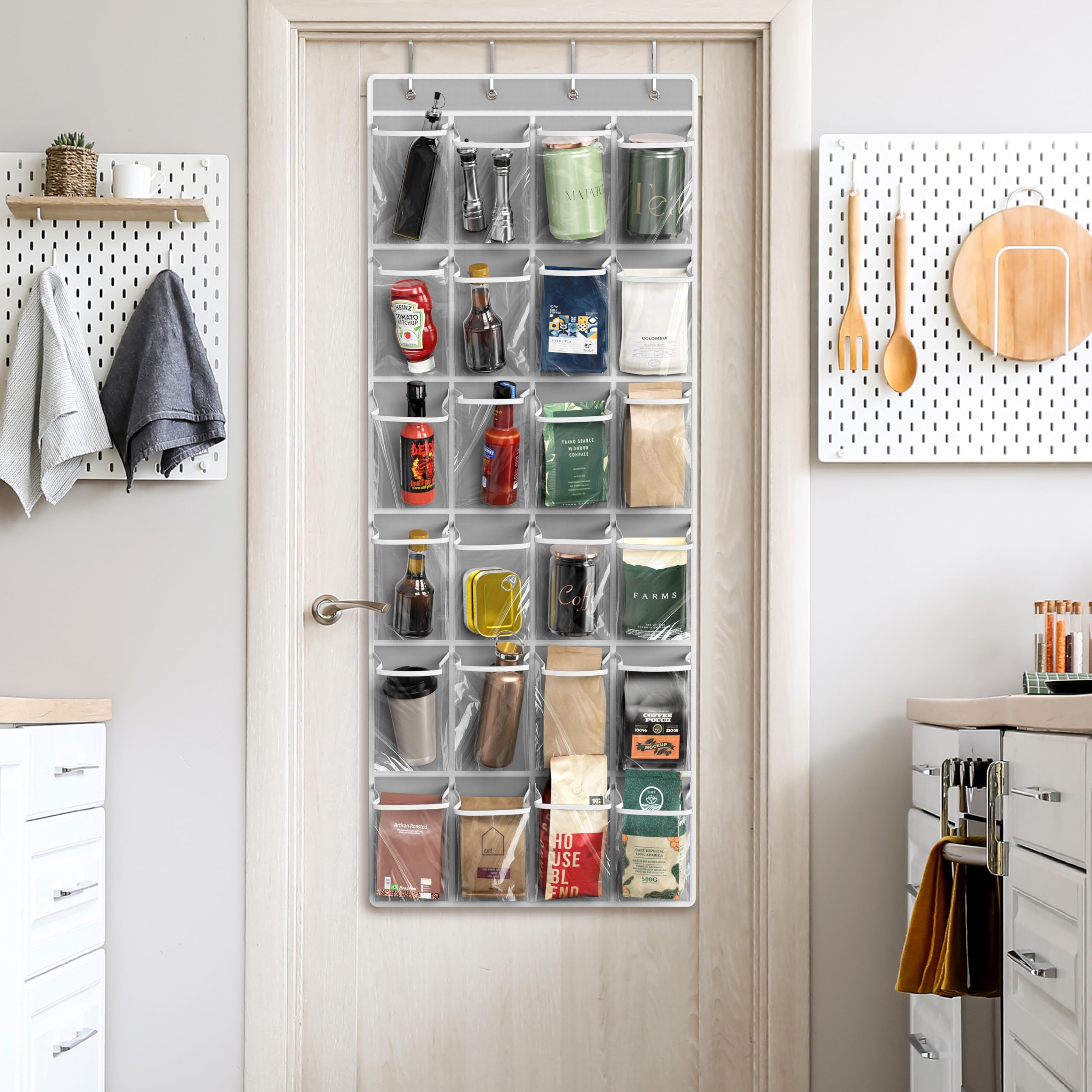 Simple Houseware Organizador de Zapatos para Colgar sobre la Puerta, 24 Bolsillos Grandes y Transparentes, Gris (56" x 22.5")
