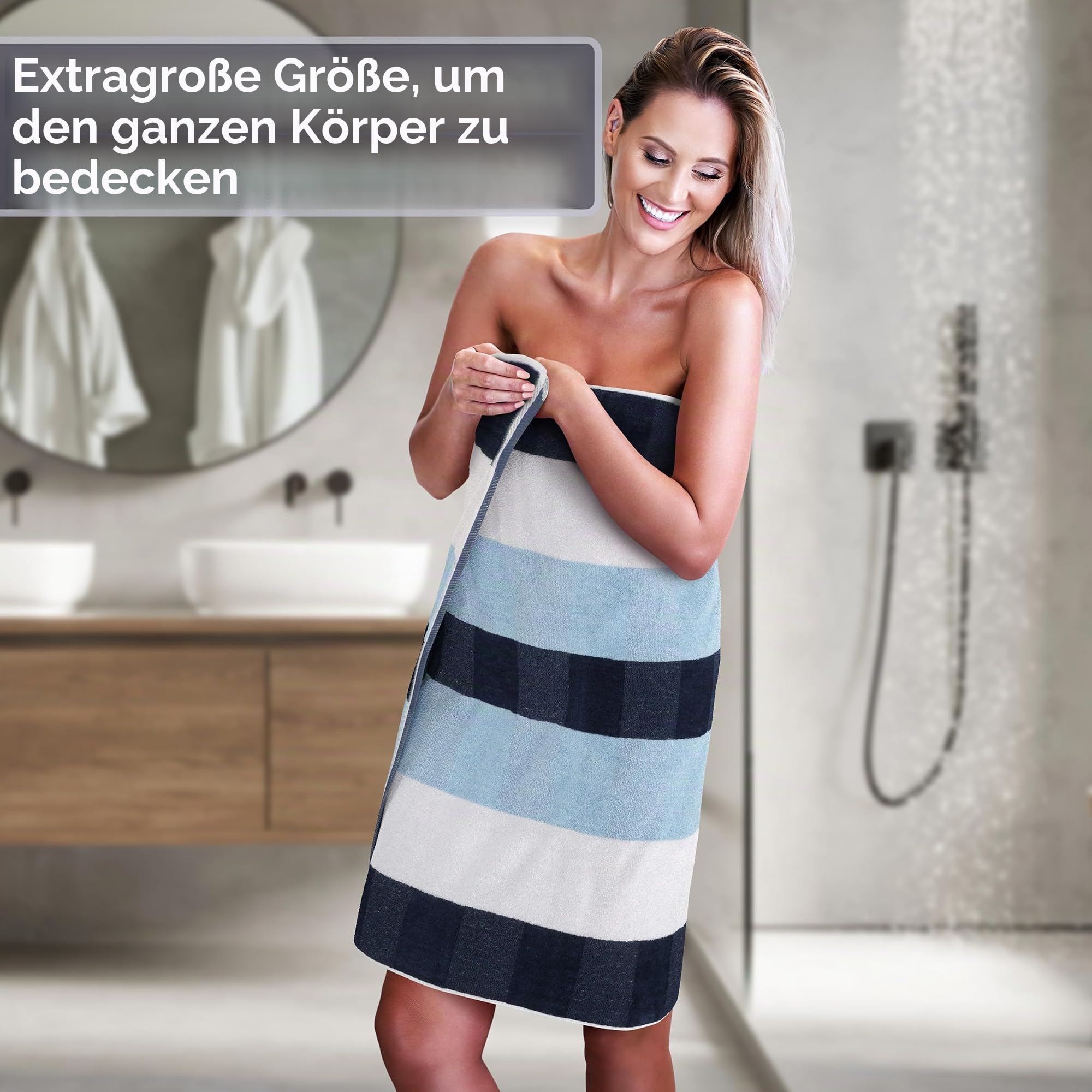 Lavish Home Handtuch-Set, saugfähige Baumwolle, Badzubehör mit Badetüchern, Handtüchern und Waschlappen, solide und gestreifte Handtücher (Marineblau), 6-teilig
