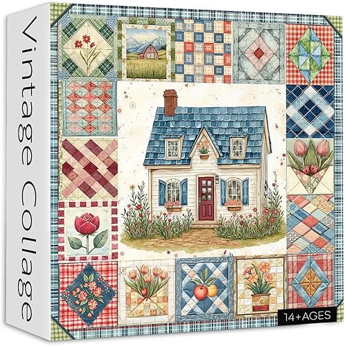 Rompecabezas de retazos para adultos de 1000 piezas, rompecabezas de collage vintage de PICKFORU para casa, rompecabezas retro con patrón de flores