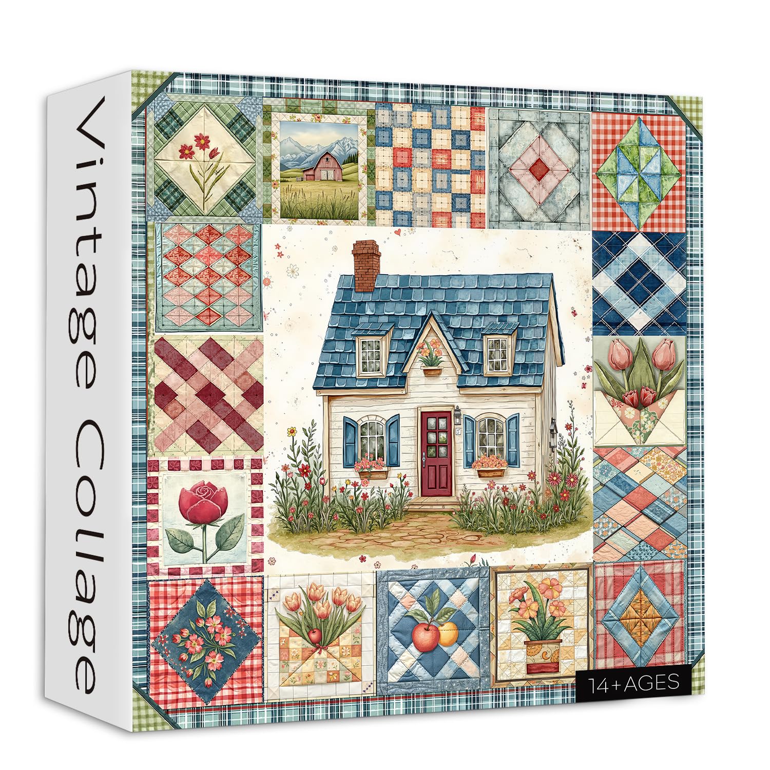 Patchwork Puzzles for Adults 1000 Pieces, PICKFORU Vintage Collage Puzzles House, Retro S…