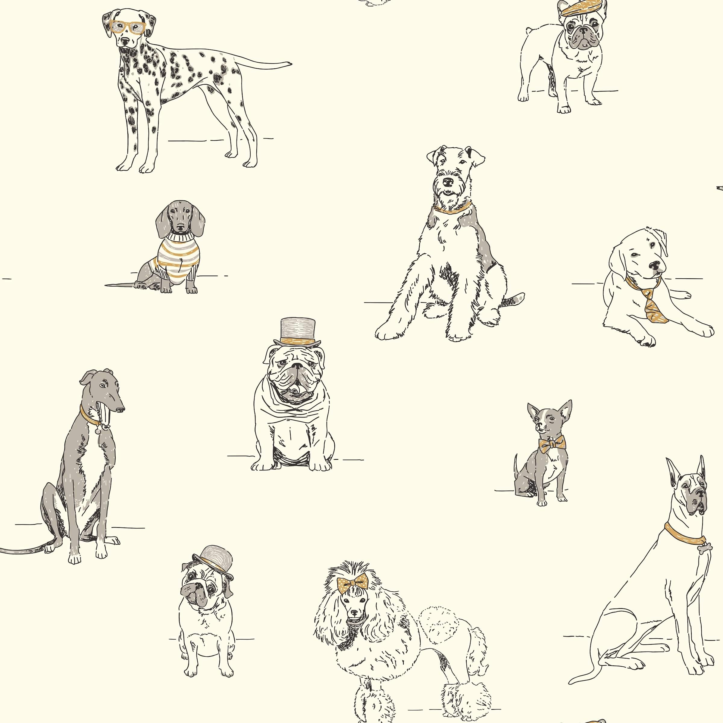 AF1938 Ashford Toiles Dog's Life Removable Wallpaper, Silver/Metallic Gold