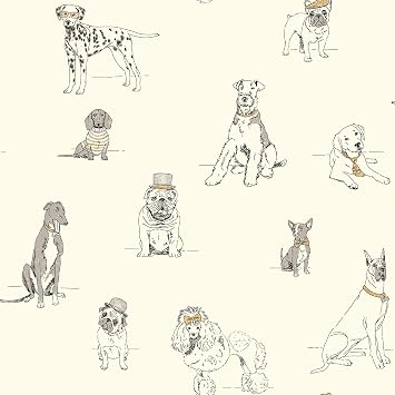 York Wallcoverings AF1938 Ashford Toiles Dog's Life Removable Wallpaper, Silver/Metallic Gold