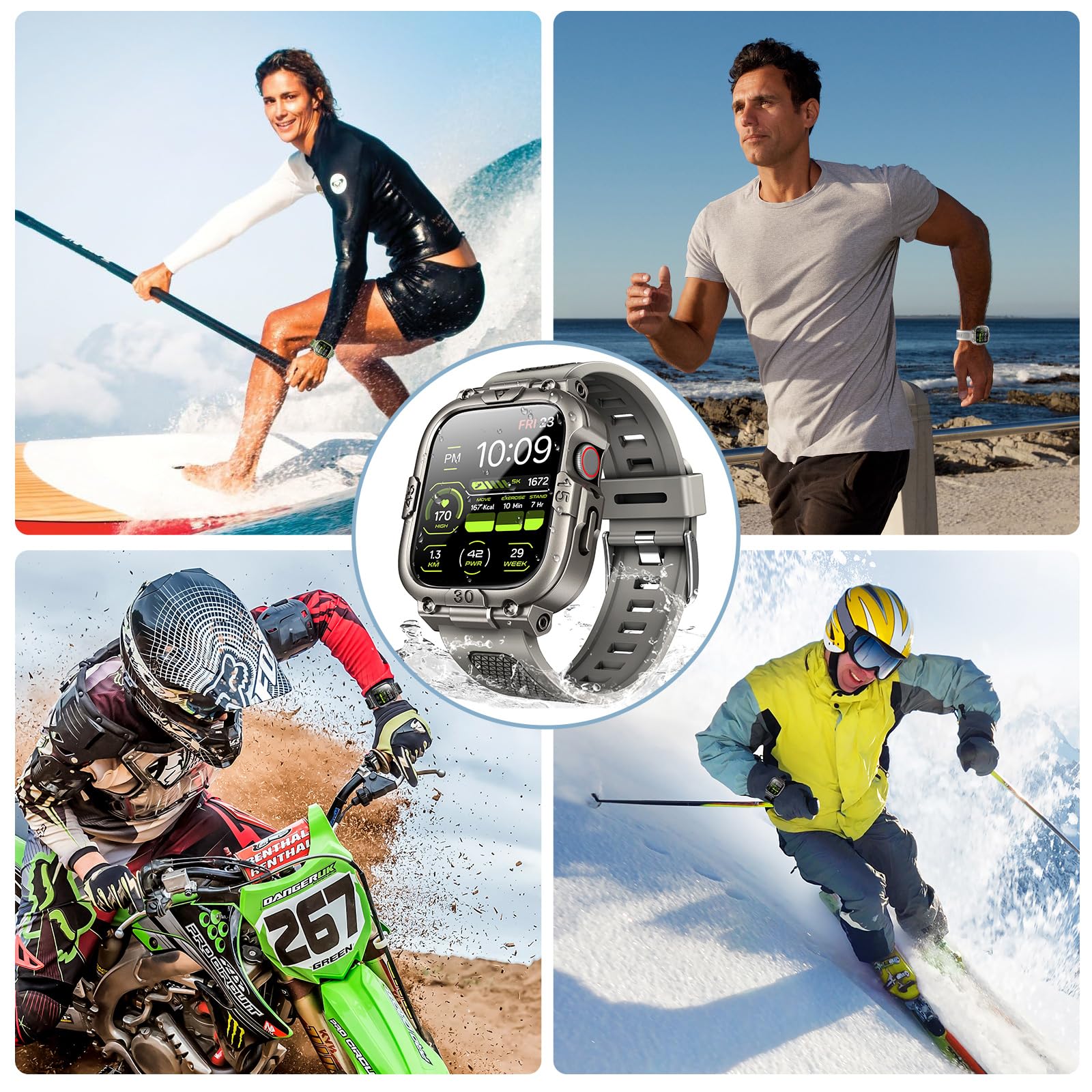 Dsytom Custodia impermeabile con cinturino compatibile con Apple Watch Band 45 mm, 44 mm, 41 mm, 40 mm, per uomo, robusto cinturino per smartwatch con pellicola protettiva in vetro temperato integrata
