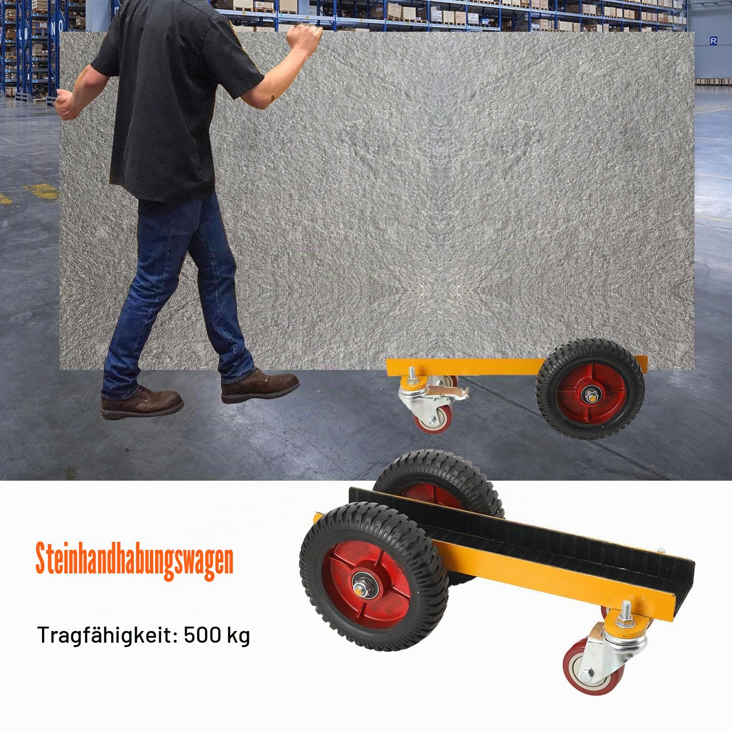 LALABU Plattenwagen, Plattentransporter mit 4 Rädern, 500 kg Tragfähigkeit, Transportwagen, Plattenkarre für Stahlplatten/Matratzen/Türen/Trockenbauplatten