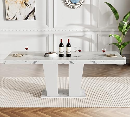 Miniatura 7 de HomVent Juego de mesa de comedor expandible para 6 personas, juego de mesa de comedor extensible de 63 a 79 pulgadas con sillas de terciopelo con