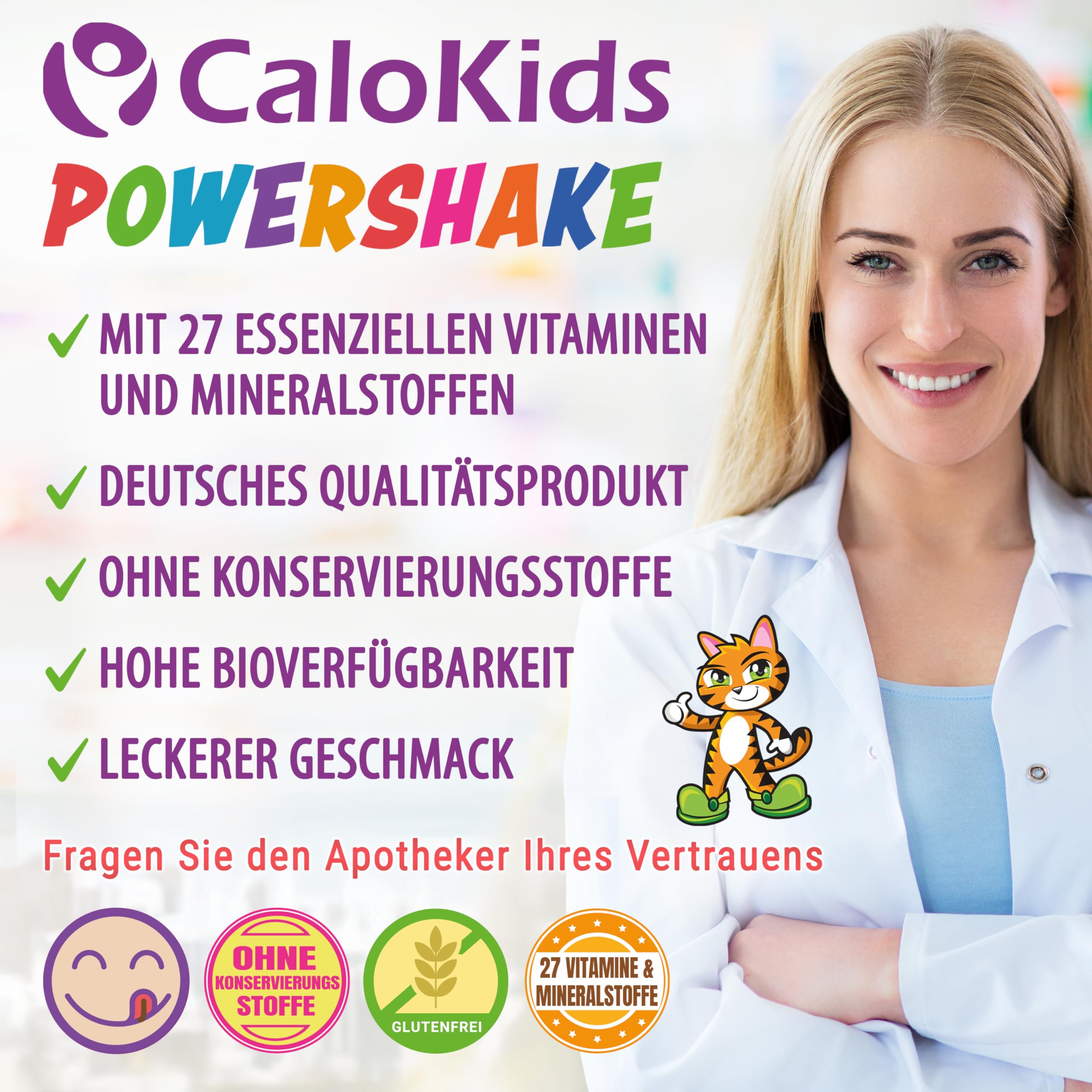 Beber Alimentos Niños Powershake Suplemento Dietético para Niños de 1-12 Años | 27 Vitaminas Minerales y Proteínas para apoyar el Desarrollo del Crecimiento y el Sistema Inmunológico | CaloKids (500 g