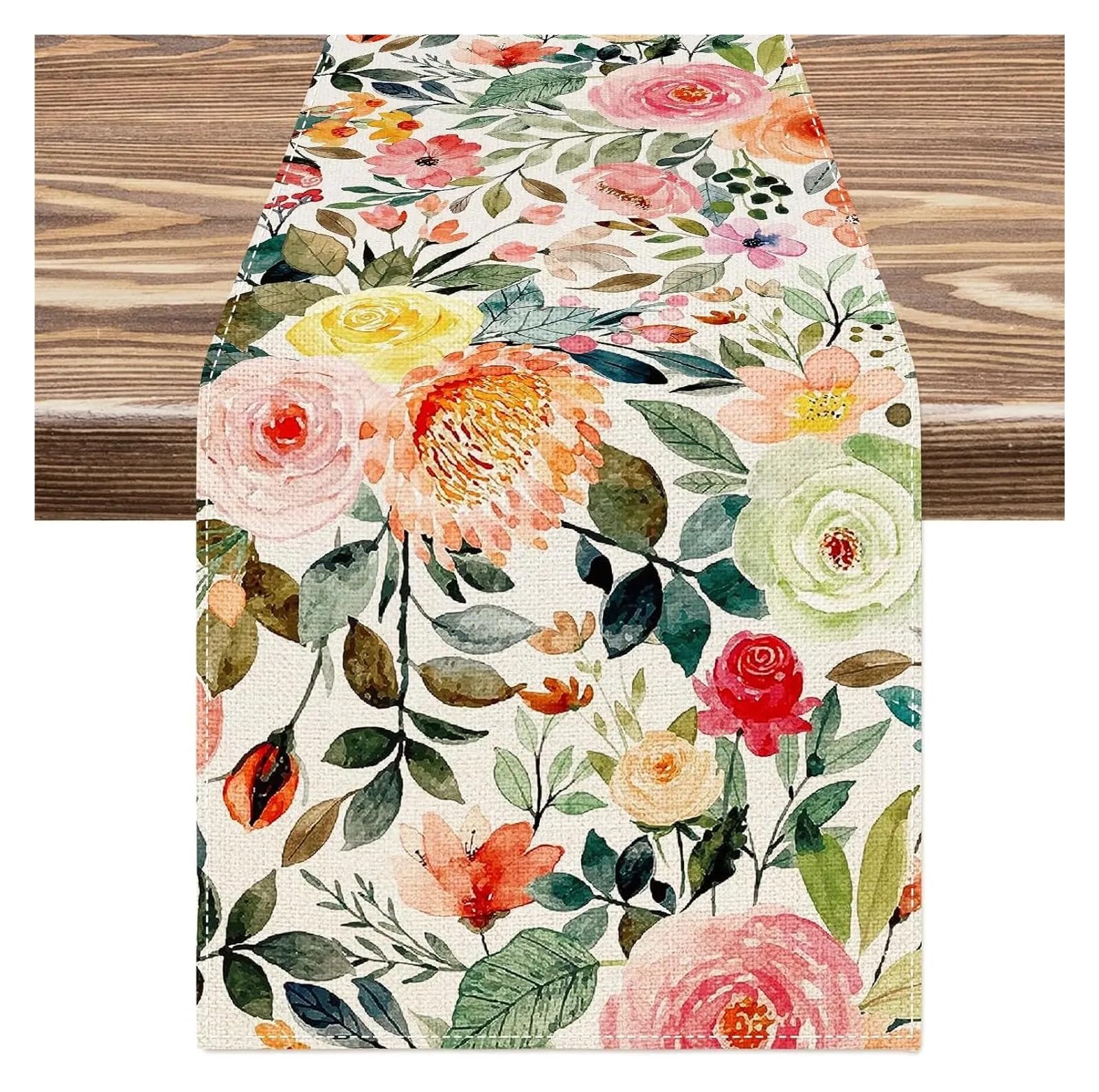 Table Runner Table Runner Vintage Flower Leaves Linen Wedding Decoration Reusable Farmhouse Kitchen Dining Party Decor(02,180x33cm 70.8x13inch)