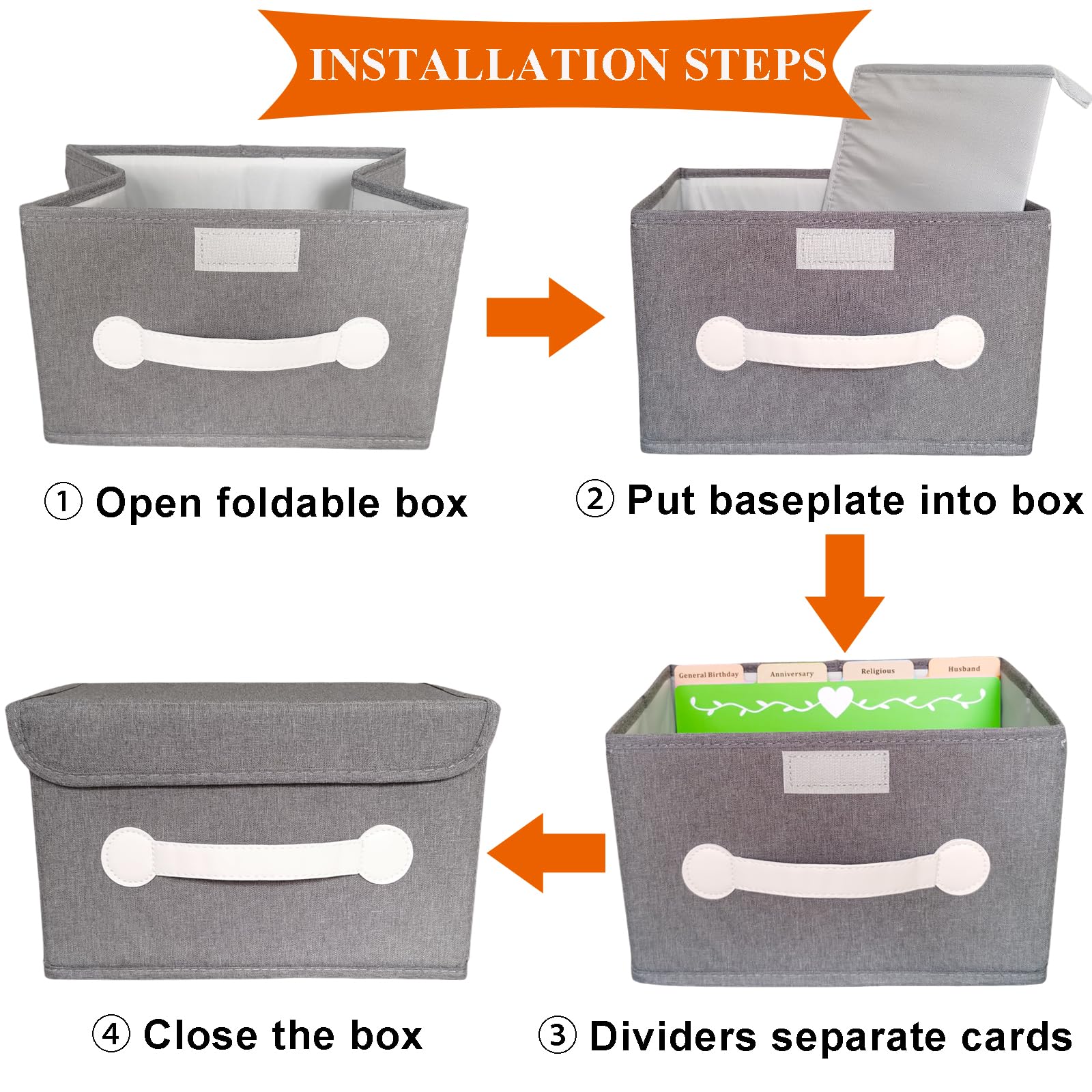 Greeting Card Organizer & Storage Box with 16 Pcs Adjustable Dividers, Storing 120+ Cards with 84 Pcs Labels (Grey - 1 Pack)